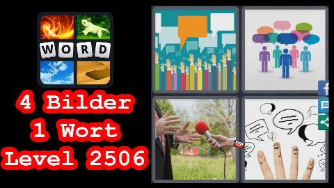 4 Bilder 1 Wort - Level 2506 - Hände, Sprechblasen, Interview, Finger - Lösung