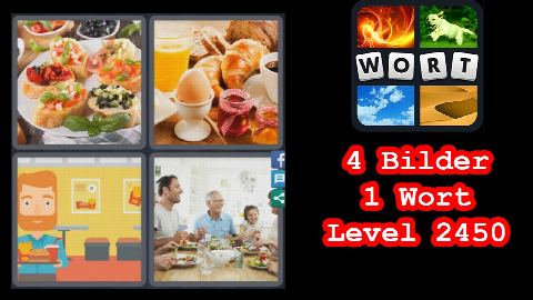 4 Bilder 1 Wort - Level 2450 - Bruschetta, Frühstück, FastFood, Restaurant, Essenstisch - Lösung