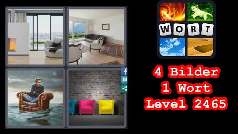4 Bilder 1 Wort - Level 2465 - Wohnung, Wohnzimmer, Mann auf Meer, Bunte Sessel vor Wand - Lösung