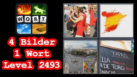 4 Bilder 1 Wort - Level 2493 - Frau in rotem Kleid, Rot Gelb, Kreisverkehr, Tapas - Lösung
