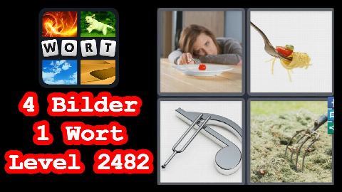 4 Bilder 1 Wort - Level 2482 - Tomate auf Teller, Nudeln, Misthaufen - Lösung