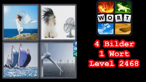 4 Bilder 1 Wort - Level 2468 - Frau am Meer, Hund vor Ventilator, Segel, Windrad - Lösung